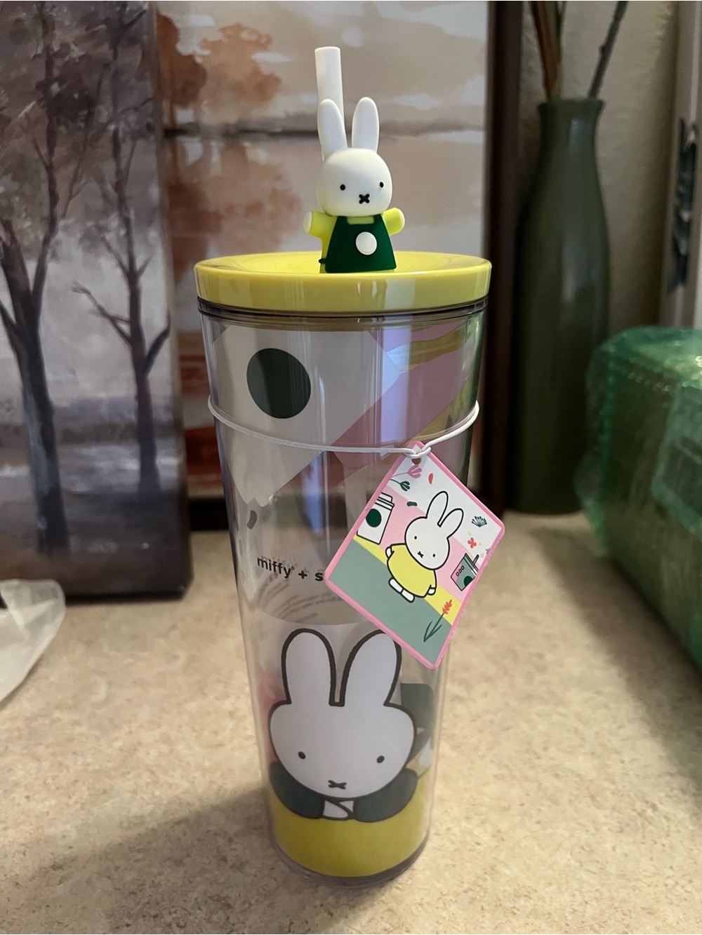 Starbucks Yellow and Green Miffy Rabbit Tumbler with Straw